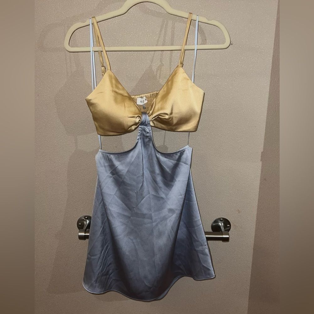 Acoa Silk Cutout Semiformal Mini Dress Blue and Yellow